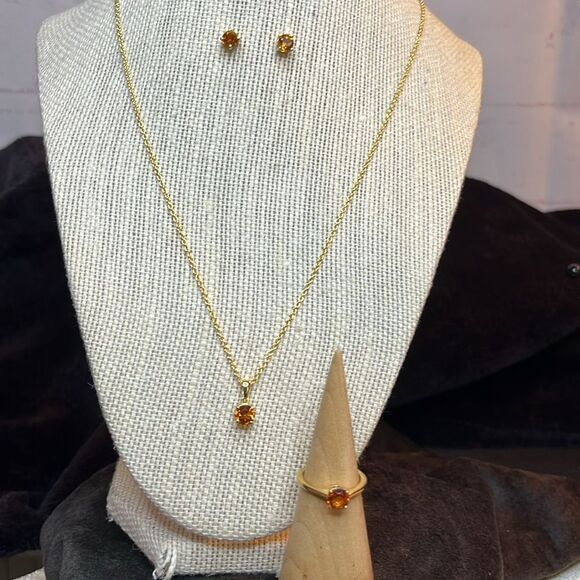 Premium Santa Ana Madeira Citrine Jewelry Set 18kyg/ Sterling Silver - Picture 6 of 11